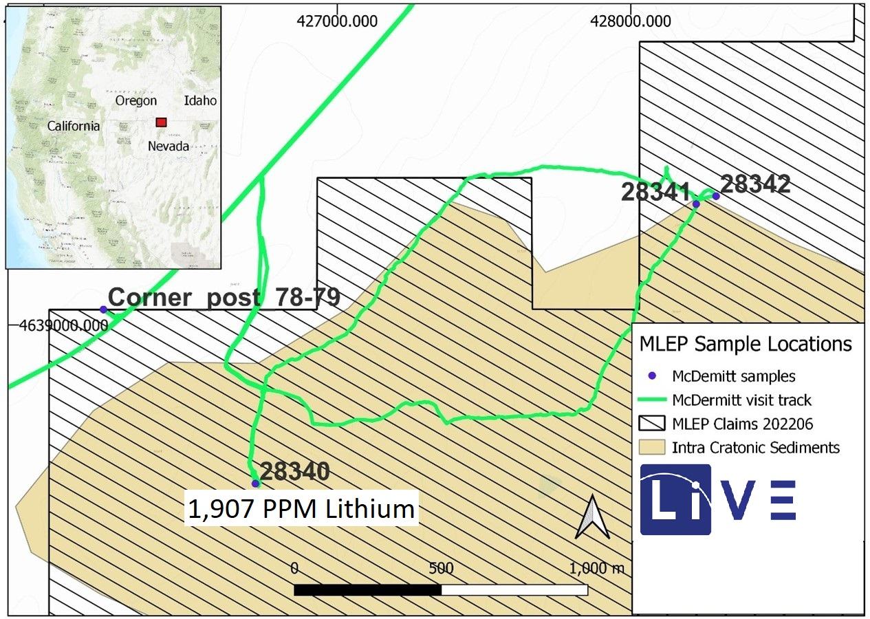Map of surface sample locations on the McDermitt Lithium East Property
