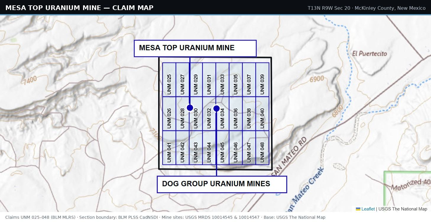 Mesa Top claim map, McKinley County, New Mexico