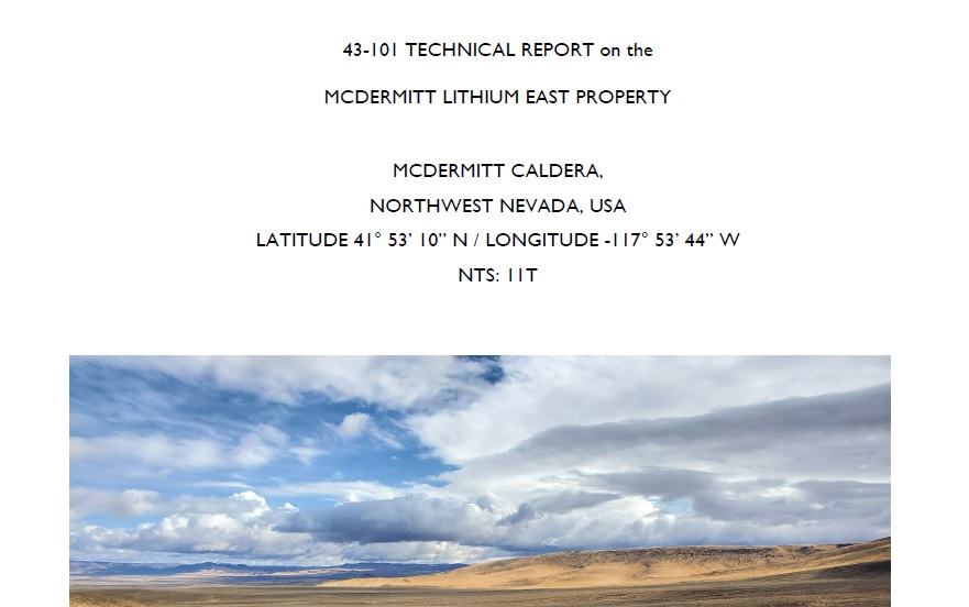 Cover of the NI 43-101 Technical Report on the McDermitt Lithium East Property